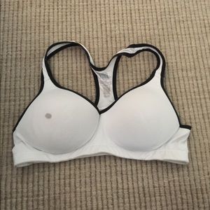 pink white and black sports bra